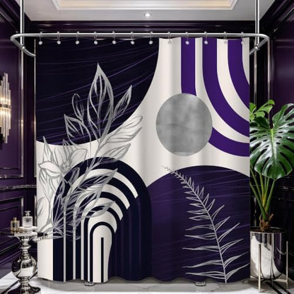Dark Purple and Grey Shower Curtain, 72x72 in, Mid Century Modern Plum