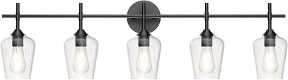 Ralbay Vintage Black Bathroom Vanity Light 5-Lights Industrial Matte Black Finish with Clear Glass Vanity Lights Farmhouse Bathroom Lighting fixtures