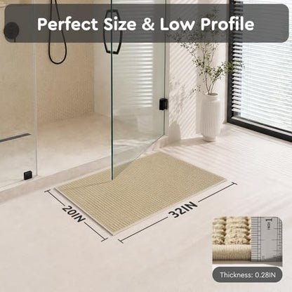 tchdio Bath Mat, Absorbent Bathroom Mat Quick Dry, Thin Bathroom Rugs Fit Under Door, Non Slip Washable Bath Rugs with Solid Rubber Backing, Low Profile Bath Mats for Bathroom, Beige, 20" x 32"