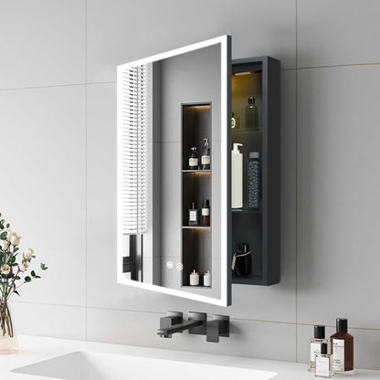 LED Medicine Cabinet,16x24inch,Recess Mirror Cabinet for Bathroom,3 Color,Dimmable,Demister, Detachable Side Panel for Recess Mount or Surface Mount,USB Shaver Socket, Internal Lighting