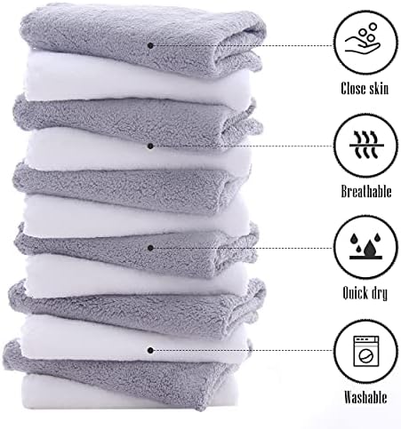 TENSTARS 12 Pack Premium Washcloths Set - Quick Drying- Soft Microfiber Coral Velvet Highly Absorbent Wash Clothes - Multipurpose Use as Bath, Spa, Facial, Fingertip Towel (Grey and White)