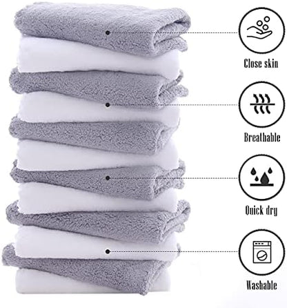 TENSTARS 12 Pack Premium Washcloths Set - Quick Drying- Soft Microfiber Coral Velvet Highly Absorbent Wash Clothes - Multipurpose Use as Bath, Spa, Facial, Fingertip Towel (Grey and White)