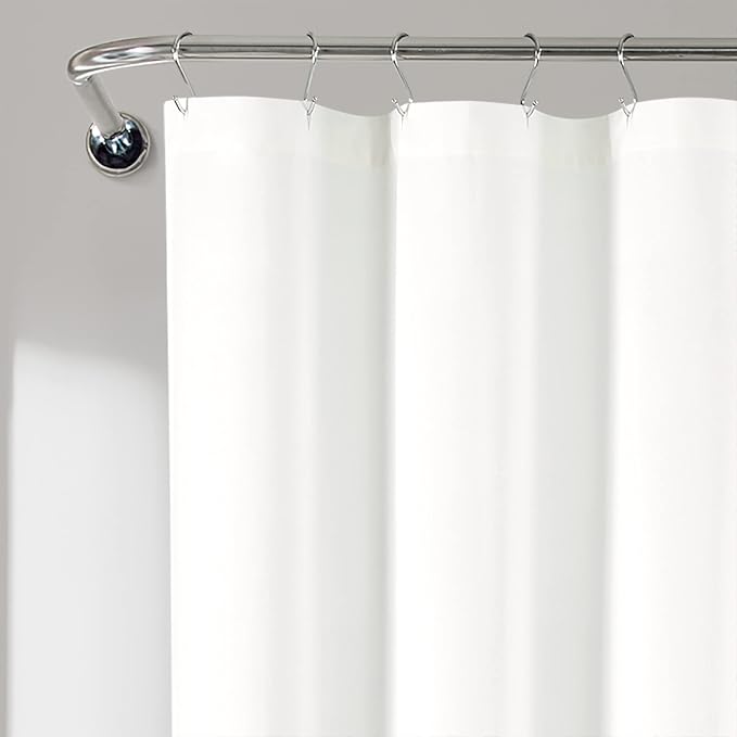 Lush Decor Nantucket Yarn Dyed Cotton Blend Tassel Fringe Shower Curtain Single 72" W x 72" L White & Navy - White Shower Curtains for Bathroom Curtain