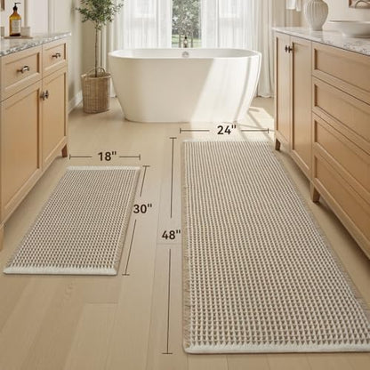 Upgraded Waffle Bath Mat Set of 2 Absorbent Bathroom Mat 18"x30" + 24"x48"