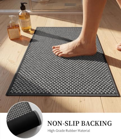 YIHOUSE Dark Grey Bathroom Rugs Sets 3 Pieces,Thin Bath Mat Quick Dry