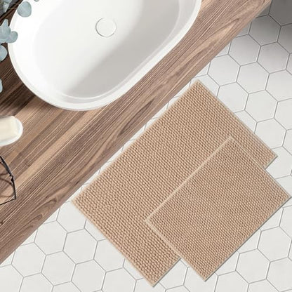 FRESHMINT Chenille Bath Rugs Set 2 Pieces, Beige, 17''x24''+20''x32''