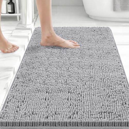 Bcoimo Bath Rug Mat,30x20 Chenille Non Slip Gray Bathroom Floor Shower Mats