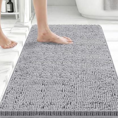 Bcoimo Bath Rug Mat,30x20 Chenille Non Slip Gray Bathroom Floor Shower Mats