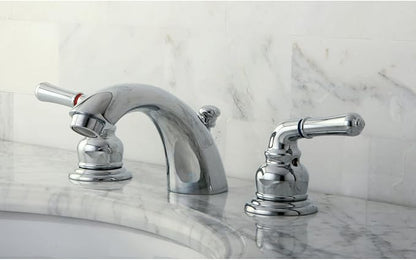 Kingston Brass KB954 Magellan II 4-Inch to 8-Inch Mini Widespread Lavatory Faucet with Metal lever handle, Polished Brass, Polished Chrome (Not CA/VT Compliant)
