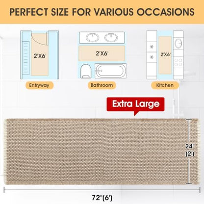 IM HOME Extra Large Waffle Bath Mat Beige & White 6'x2'(72" x 24"), Boho Woven Modern Bath Mat Rugs, Absorbent Non Slip Bathroom Rugs, Soft Washable Bath Rugs with Tassels for Bathroom