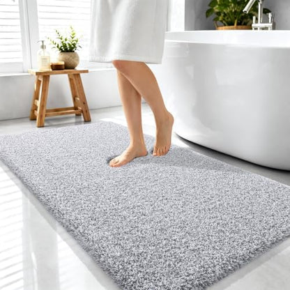 OLANLY Microfiber Bathroom Rugs 44x24, Quick Dry Bath Mat, Grey and White