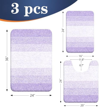 OLANLY Microfiber Bathroom Rugs Sets 3 Piece, 36"x24"+24"x16"+24"x20"