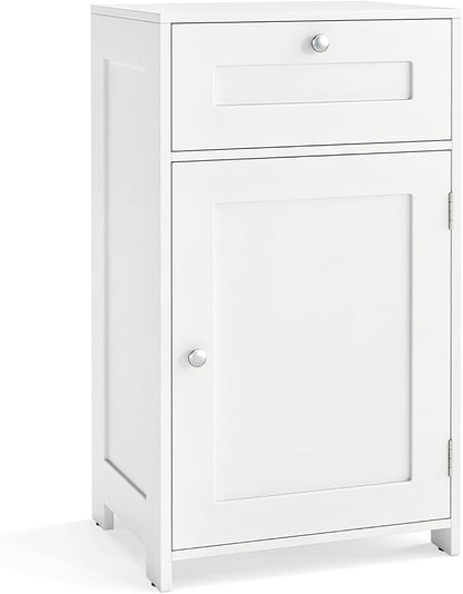 GIANTEX Floor Bathroom Storage Cabinet with Door and Drawer (White) | Freestanding Cabinet with Adjustable Shelf, Anti-tipping Device, Storage Organizer for Bathroom, Living Room, Bedroom
