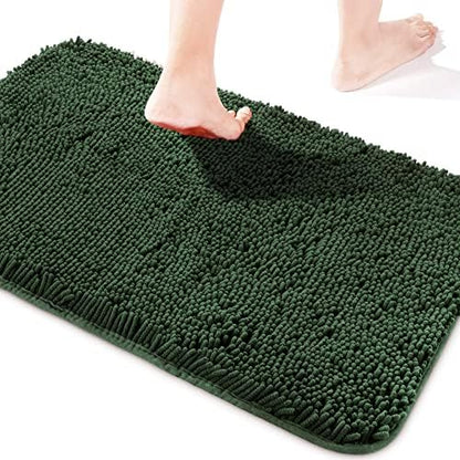 Yeaban Chenille Hunter Green Bathroom Rug 17"x24", Non-Slip Rubber Backing