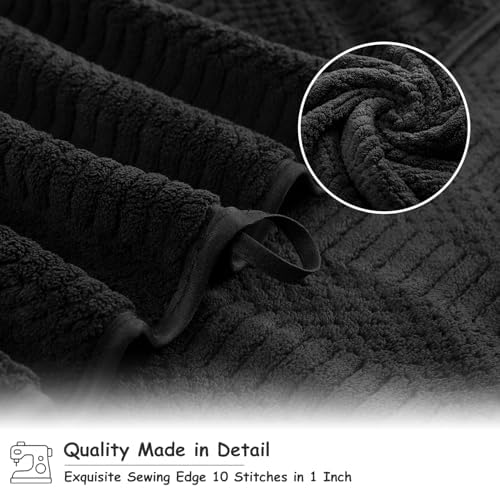 18 Pcs Black Woven Family Towels Set-6 Bath Sheets,6 Hand Towels,6 Washcloths Soft Polyester Towels Absorbent Shower Towel Quick Dry Beach Chair Towel Lint Less Towels Set for Bathroom Spa Gym Hotel