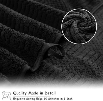 18 Pcs Black Woven Family Towels Set-6 Bath Sheets,6 Hand Towels,6 Washcloths Soft Polyester Towels Absorbent Shower Towel Quick Dry Beach Chair Towel Lint Less Towels Set for Bathroom Spa Gym Hotel
