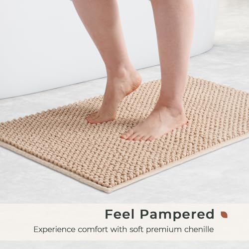 FRESHMINT Chenille Bath Rugs Set 2 Pieces, Beige, 17''x24''+20''x47''