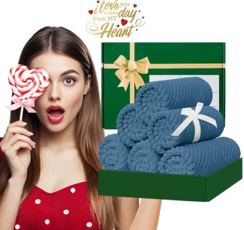 VOOVA & MOVAS Washcloths 6PC, 100% Cotton, 13x13 in, Denim Blue