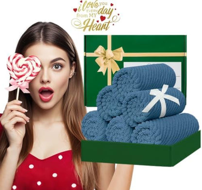 VOOVA & MOVAS Washcloths 6PC, 100% Cotton, 13x13 in, Denim Blue