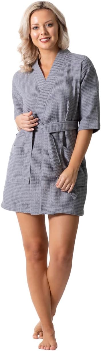 Lightweight Waffle Knit Bath, Spa & Bridesmaids Kimono Short Robes for Women - Quick Dry & Soft