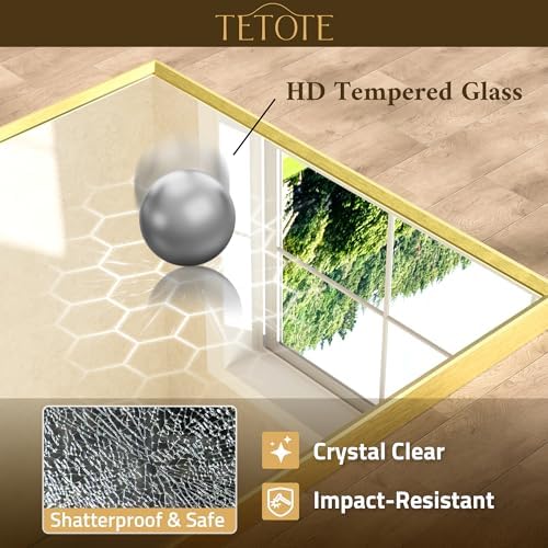 TETOTE Brushed Gold Mirror Beveled Frame 60" x 30" Large Brass Gold Rectangle Bathroom Vanity Wall Mirror for Over Sink, Modern Farmhouse, Tempered Glass, Shatterproof, Stronger Frame