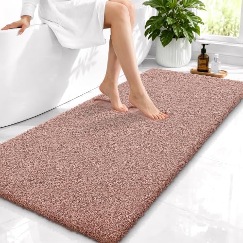 OLANLY Microfiber Bathroom Runner Rugs 47x24, Ultra Soft Bath Mat, Mocha