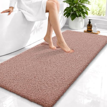 OLANLY Microfiber Bathroom Runner Rugs 47x24, Ultra Soft Bath Mat, Mocha