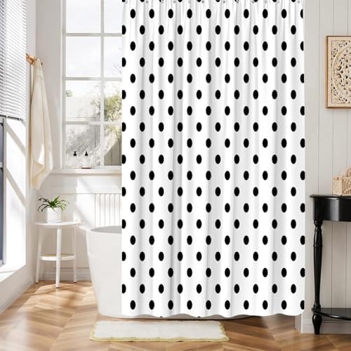 Polka Dot Shower Curtain Black White Retro Spot Vintage Fabric Decorative Bathroom Curtains with Hooks,70" Wx70 H