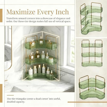 3-Tier Corner Bathroom Organizer, Skincare Vanity Counter Shelf Green