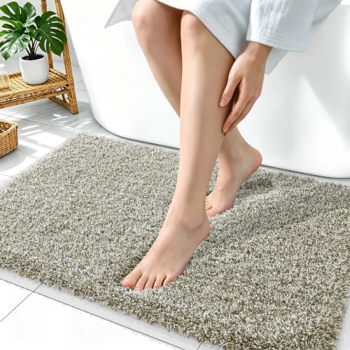 OLANLY Microfiber Bathroom Rugs 36x24, Quick Dry Mat, Moss Green and White