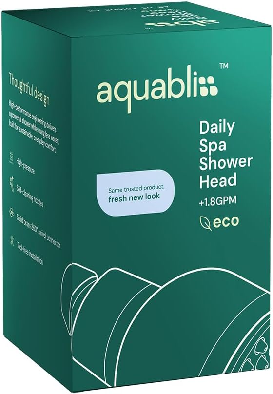Aquabliss TurboSpa ECO High-Pressure Shower Head - Chrome | Water-saving 3-inch high-pressure shower head with 42-nozzle wide spray. Twist-on install, no tools needed.