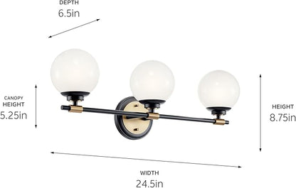 Kichler Benno 3-Light Vanity, Modern Light with Opal Glass in Black and Champagne Bronze, for Bathroom or Powder Room (8.75" x 24.5"), 55172BKCPZ