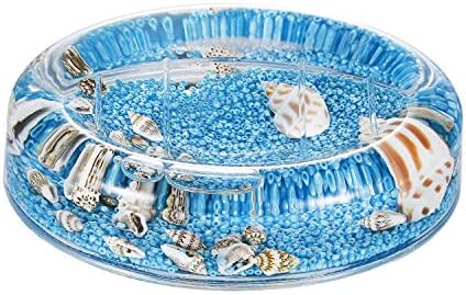 Locco Decor 4 Piece Acrylic Liquid 3D Floating Motion Bathroom Vanity Accessory Set Oceam Theme Sea Shell Conch Toothbrush Holder, Tumbler, Soap Dispenser, Soap Dish