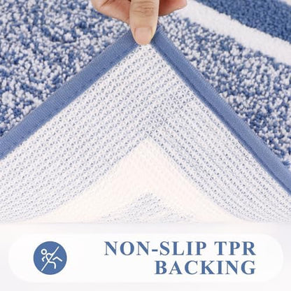Pauwer 3 Piece Bathroom Rug Set, Non Slip Washable Bath Mat, Blue