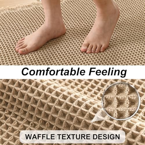 JIUZHEN Set of 2 Waffle Bathroom Rugs Boho Bath Mats 16"x24"+24"x36" Brown