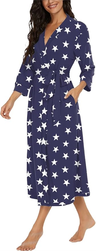 VINTATRE Women Kimono Robes Long Knit Bathrobe Lightweight Soft Knit Sleepwear V-neck Casual Ladies Loungewear