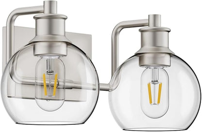 Tipace 2 Light Wall Scone Vintage Vanity Light Fixtures Brushed Nickel Wall Light for Bathroom Lights Over Mirror with Globe Glass Shade Light Fixtures (Exclude Bulb)