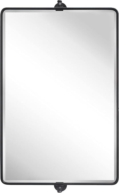 TEHOME Horizontal Pivot Mirror Black Tilt Mirror for Bathroom Beveled Metal Framed Pivoting Rectangle Bathroom Mirror, Overall 38.91x 23 inches (Mirrror 35 x 23 inches)