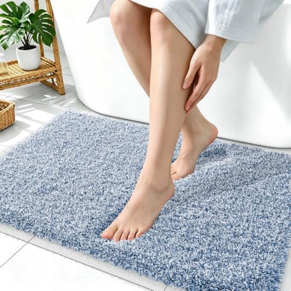 OLANLY Microfiber Soft Bathroom Rugs Mats 36x24, Cornflower Blue and White