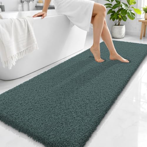 OLANLY Microfiber Bathroom Runner Rugs 70x24, Soft Bath Mat, Blackish Green