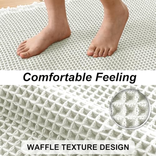 JIUZHEN Set of 2 Waffle Bath Mats Boho Bath Rugs 16"x24"+20"x32", Cream