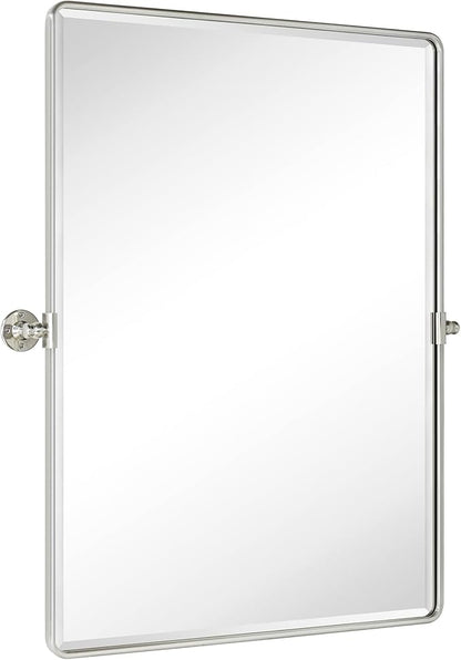 TEHOME Pivot Mirror Brushed Nickel Vanity Mirror Large Black Metal Framed Rectangle Tilting Beveled Vanity Mirrors for Wall, Vertical Hanging, Overall 34.14 x 40 inches (Mirrror 30 x 40 inches)