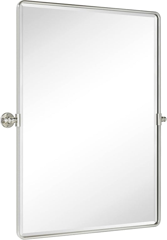 TEHOME Pivot Mirror Brushed Nickel Vanity Mirror Large Black Metal Framed Rectangle Tilting Beveled Vanity Mirrors for Wall, Vertical Hanging, Overall 34.14 x 40 inches (Mirrror 30 x 40 inches)