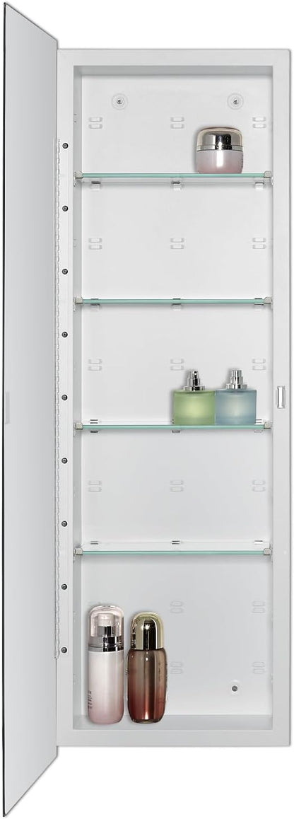 IDYLLOR Bathroom Medicine Cabinet with Beveled Edge Mirrored Door 12 x 36 inch, Recessed or Surface Mount, with Adjustable Glass Shelves