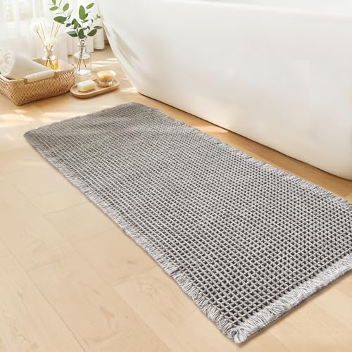 Waffle Bath Mat, Boho Bathroom Rugs Non Slip Washable, 20" x 48"