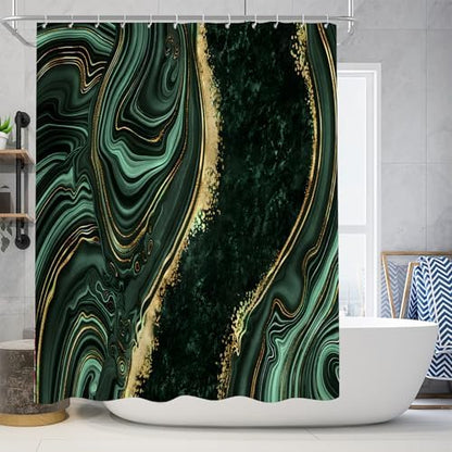 Nkzply 4 Pcs Green Marble Shower Curtain Sets with Rugs Gold Bathroom Set