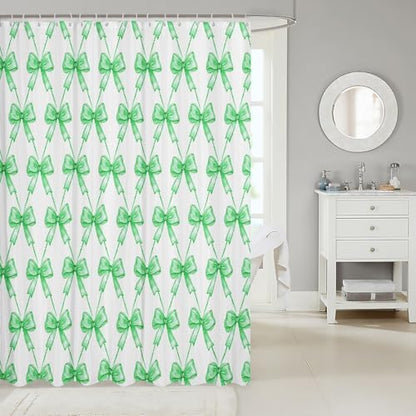 jejeloiu Gray Bow Shower Curtain 72"x84" Cute Bowknot Bath Curtain Boys Girls Bow and Stripes Bathroom Shower Curtain Set for Kids Women Men Kawaii Kids Bathroom Accessories