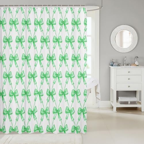 jejeloiu Gray Bow Shower Curtain 72"x78" Cute Bowknot Bath Curtain Boys Girls Bow and Stripes Bathroom Shower Curtain Set for Kids Women Men Kawaii Kids Bathroom Accessories