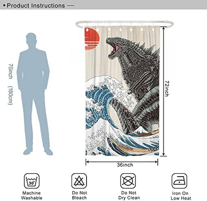 Funny Small Shower Stall Curtain Set, Fun Anime Monster Narrow Stand up Shower Curtains for Bathroom Cool Asian Japanese Bathroom Decor Polyester Fabric-36" x 72"