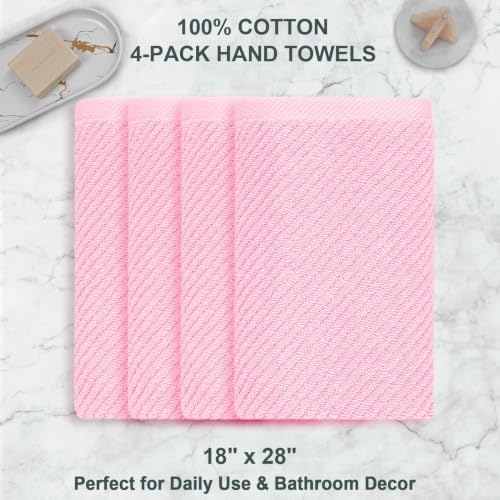 VOOVA & MOVAS Bathroom Hand Towels 4PC, 100% Cotton, 18x28 in, Pink